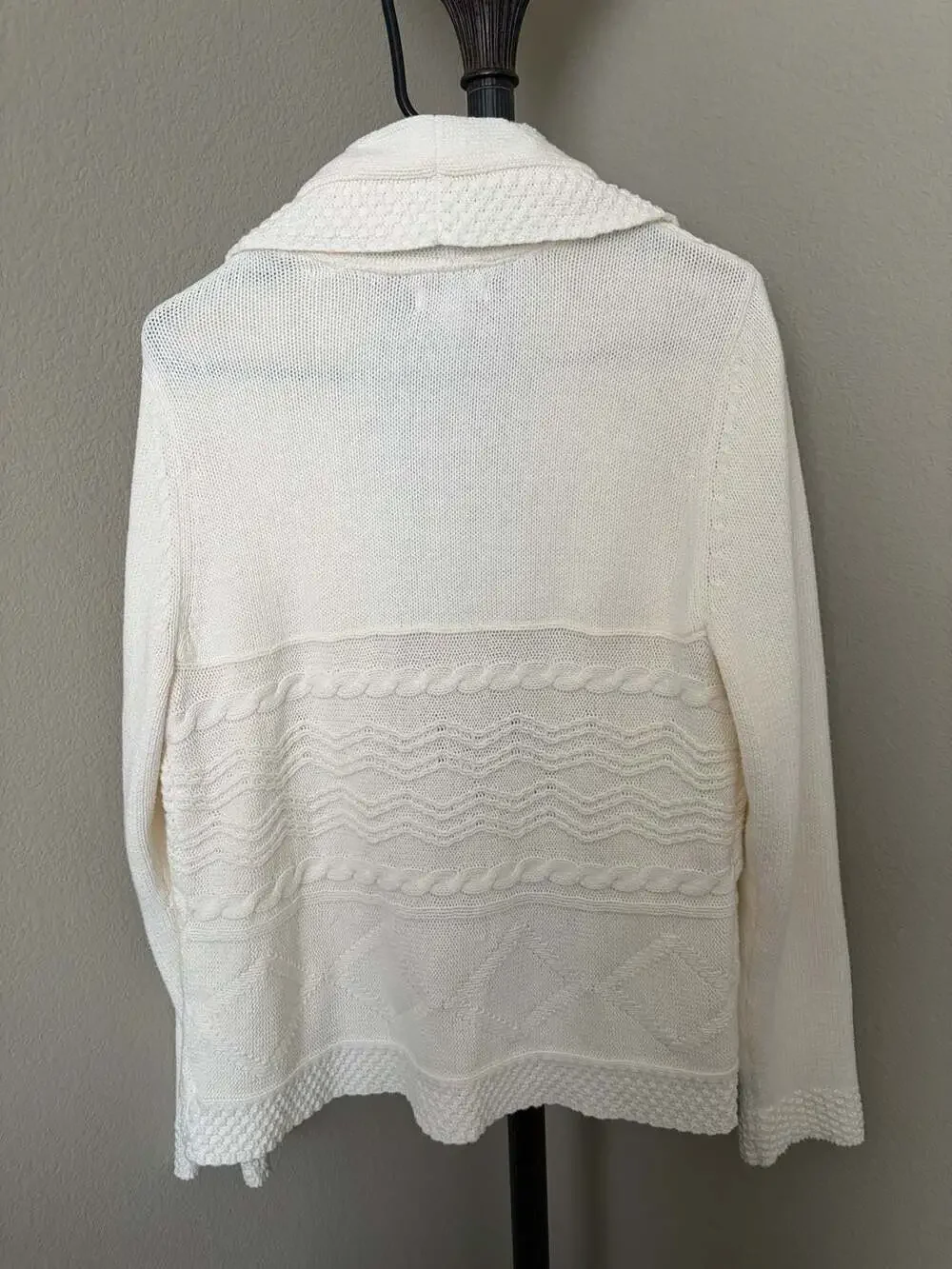 Croft & Barrow Cream Open Front Cardigan Sweater Shawl Collar Cable Knit Size L